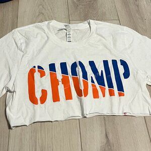 UF Gators "CHOMP" Crop T-Shirt | White with Blue & Orange Writing | Size S | $8